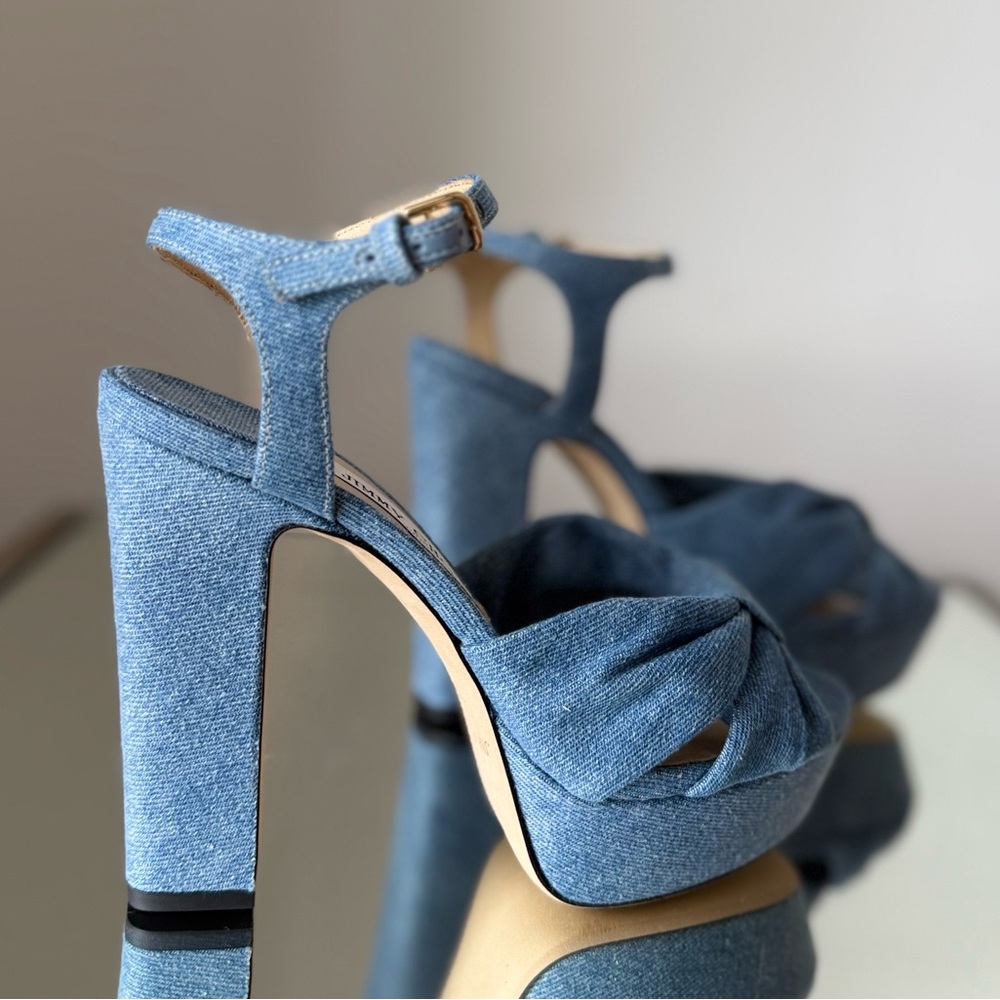 New JIMMY CHOO Heloise 120 Knotted Denim Platform Sandals 38 $995 - Picture 7 of 14